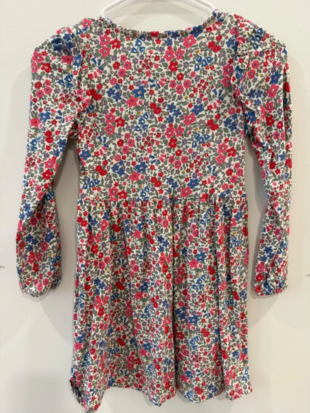 Mini Boden - Red & Blue Flowerbed Posie Long Sleeve Jersey Dress, Size 8-9y